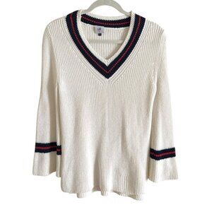 Cabi Women's Bell Sleeve Knit Sweater Pullover V-Neck White Size XS